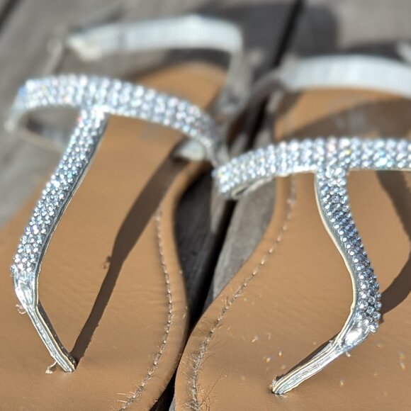 Silver Rhinestone Encrusted Thong Sandals - Picture 4 of 6